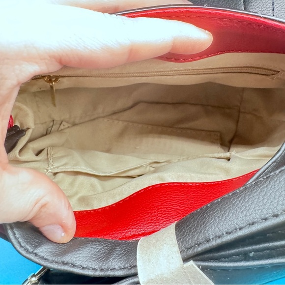 Di Vita Collection Red & Gray Structured Shoulder Bag Purse NWT Faux Leather - Picture 9 of 13